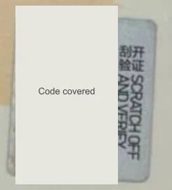 Close-up of a Pin for Love scratch-off verification sticker with the code covered