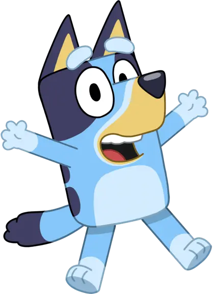 Bluey from the show Bluey - female Blue Heeler puppy with blue fur and energetic personality