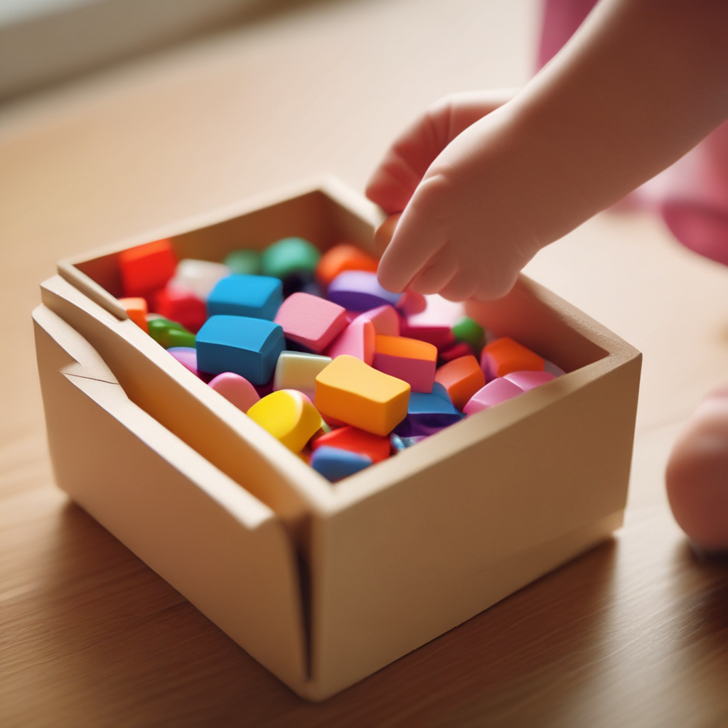 Child opening a colorful blind box toy package