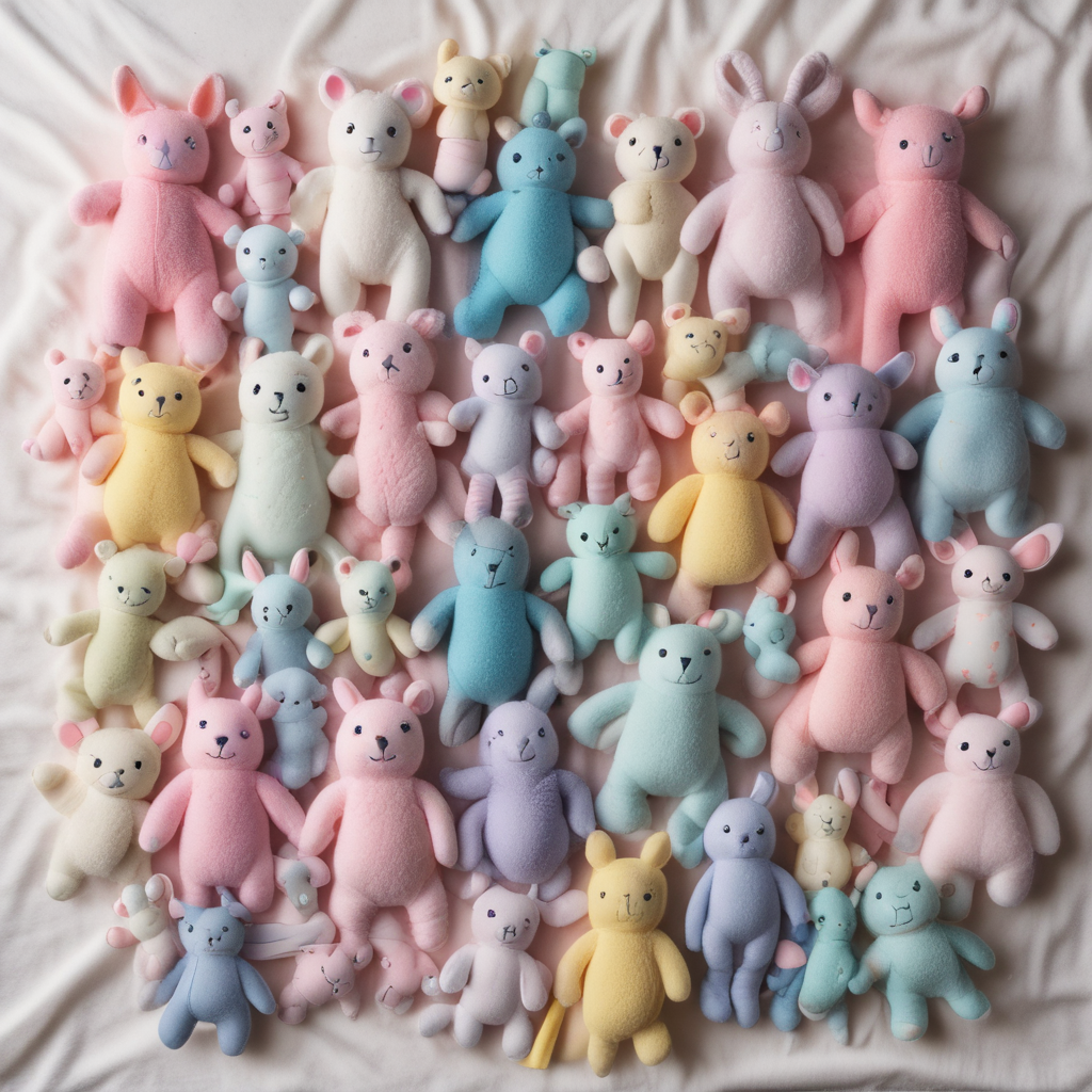Collection of colorful Labubu plush toys in different pastel colors
