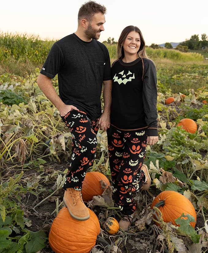 Lazy One Spooky Faces matching family Halloween pajamas with glow in the dark