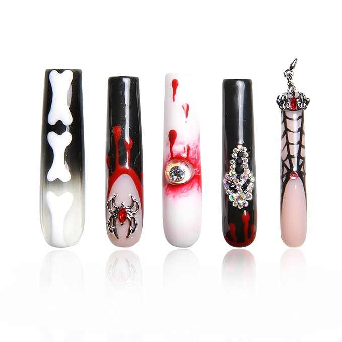 LOVFUL Halloween press-on nails β black crystal coffin design (almond length)