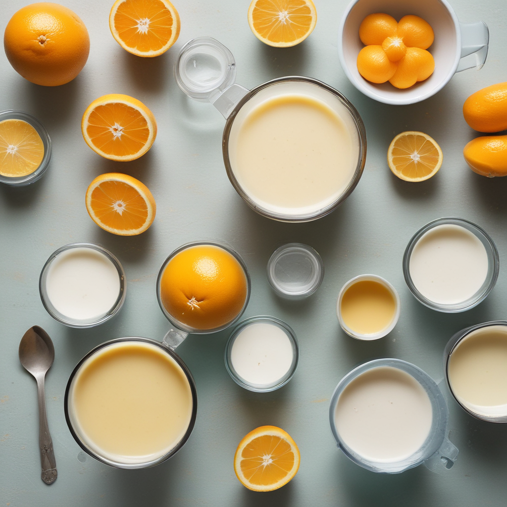 Ingredients for homemade Orange Julius recipe laid out on kitchen counter