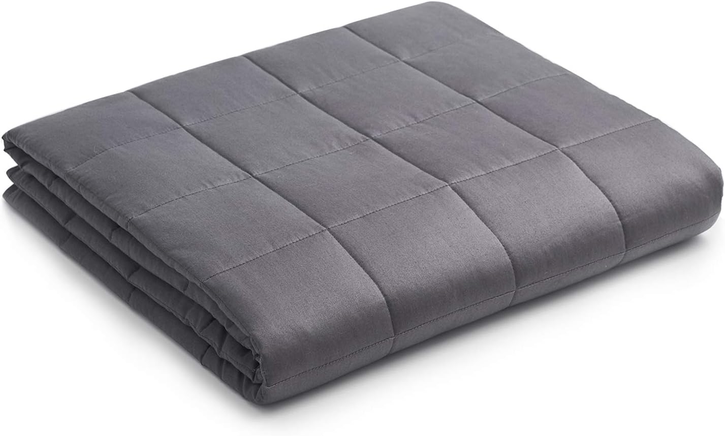 YnM 7-pound weighted blanket for kids made with premium cotton and glass beads in dark grey, ideal for calming and bedtime comfort